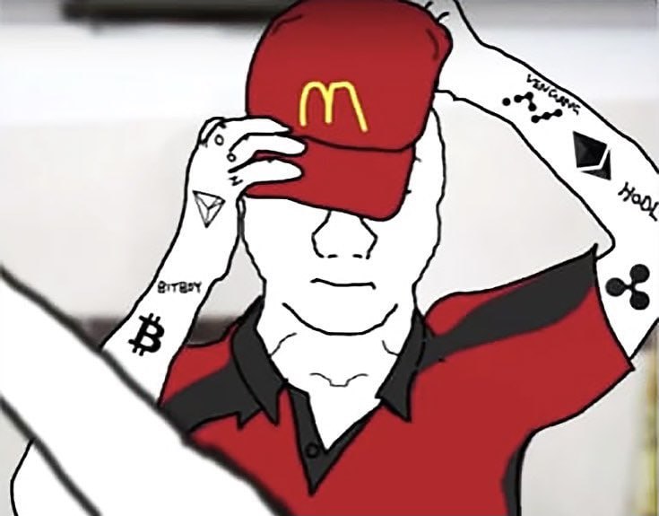 crypto tattoos and a mcdonalds hat. this is the endgame.